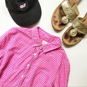 J. Crew Pink Gingham Button Down